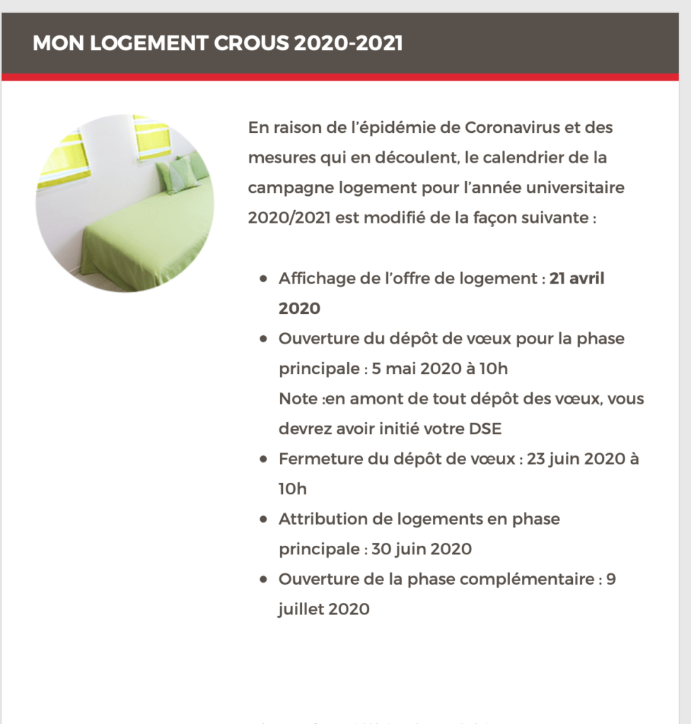 calendrier détaillé de la campagne logement pour l’année universitaire 2020/2021