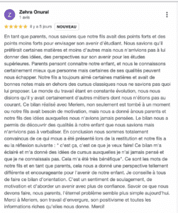Avis de Zehra, maman de Cem sur mon bilan d'orientation